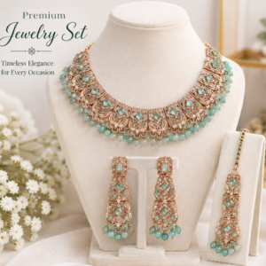 Elegant Sea Green and Golden Jewelry Set