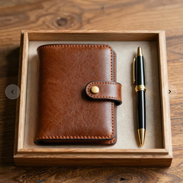 Custom Engraved Leather Wallet Set