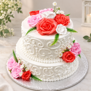 Elegant Two-Tier Wedding & Engagement Cake