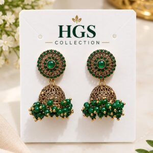 Green Golden Jhumke – Traditional Elegance with a Modern Touch