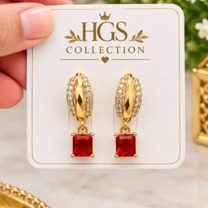 Golden Red Stone Earrings for Women