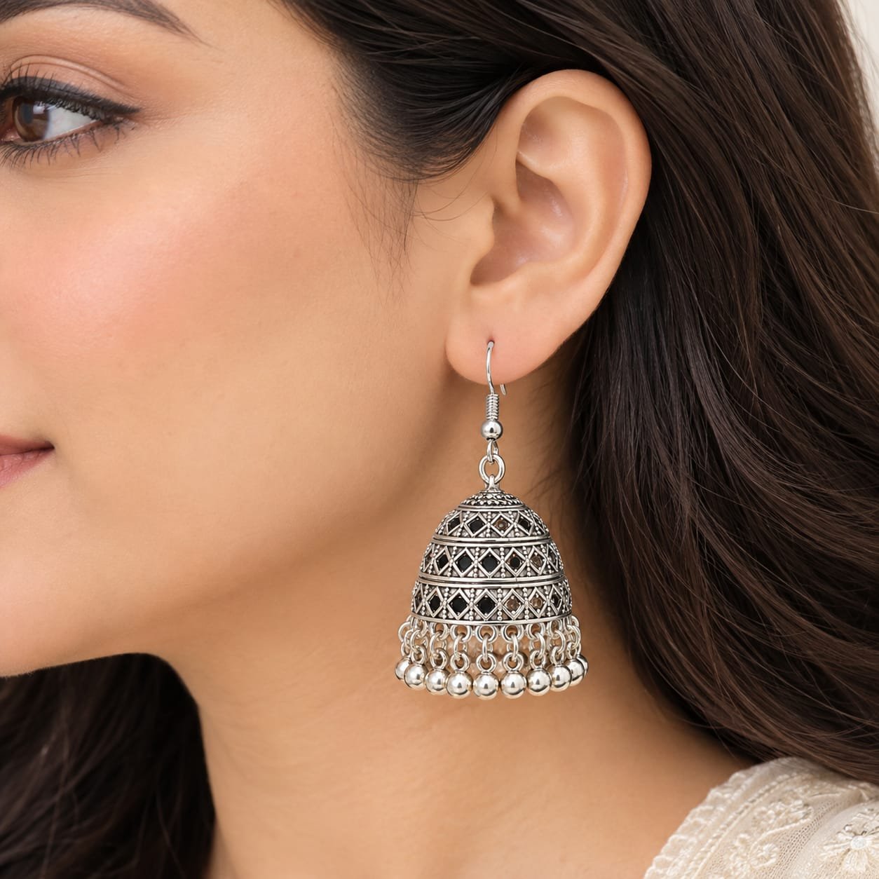 Antique Party Wear Jhumke - Traditional Earrings - Image 2