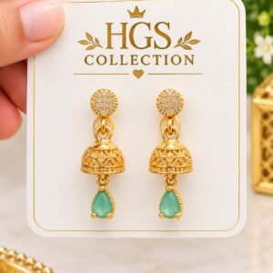 Green & Golden Small Jhumka Earrings for Women – Elegant Traditional Jewelry