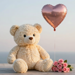 Blushing Rose Teddy and Balloon Set