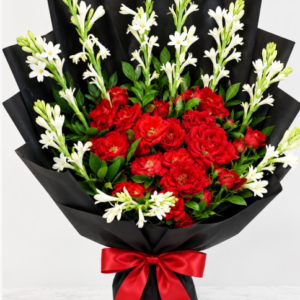Luxury Red Roses & White Tuberose Bouquet